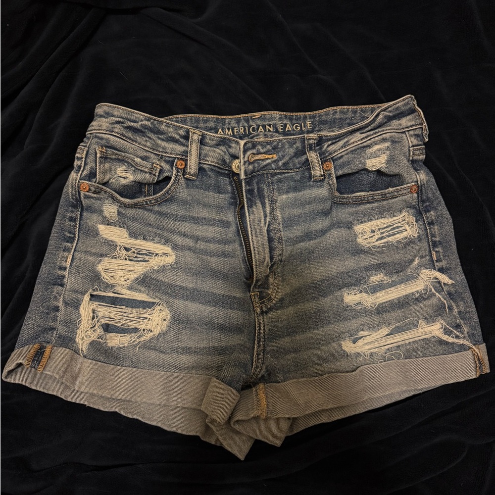 American Eagle Outfitters Ripped Jean Shorts - Blue